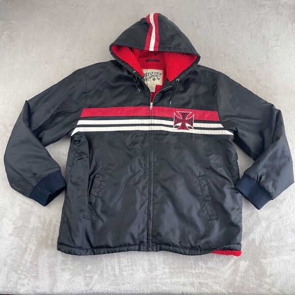 West Coast Choppers Jacket Men Large Jesse James Full Zip Hood Sherpa‎ Lined Y2K